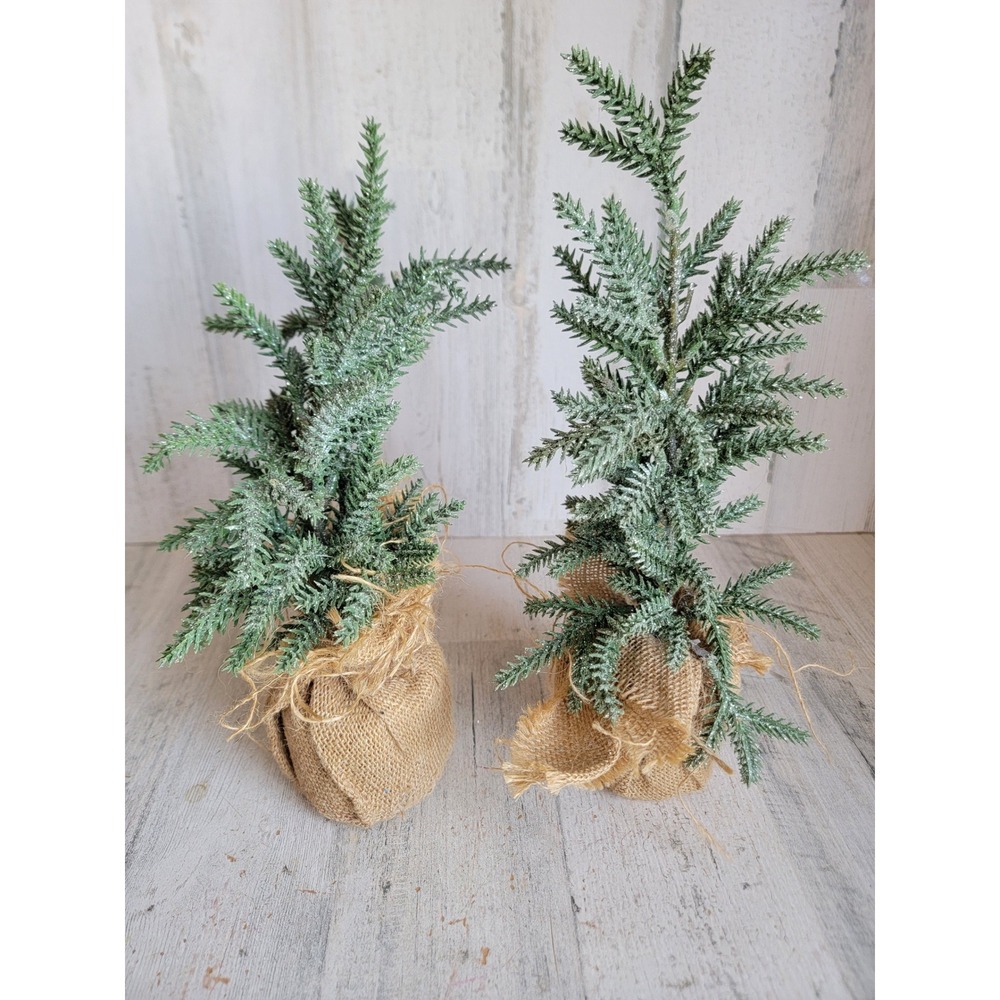 Mini‎ burlap sack pine tree set glitter Xmas home decor unique figure